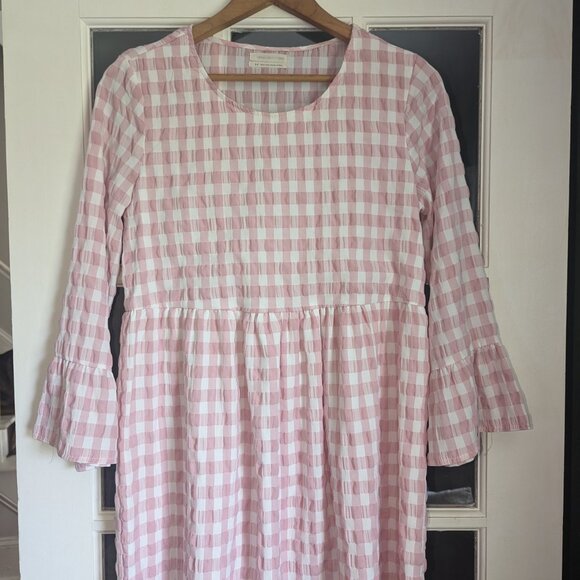 Urban Outfitters Long Sleeve Mini Dress Pink White Gingham Dress - Picture 2 of 4